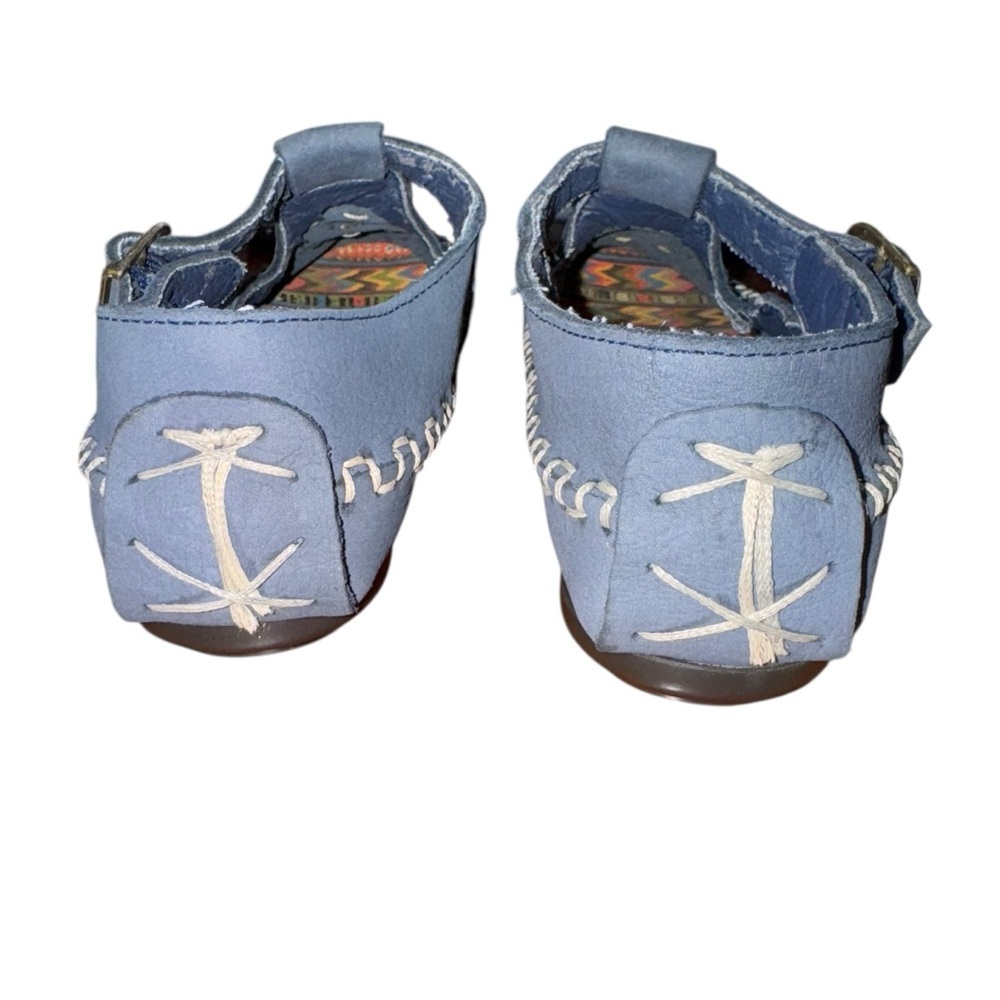 Women’s Hush Puppies Blue Leather moccasins 5.5 Woven Stitch Turquoise Detail - Picture 4 of 8